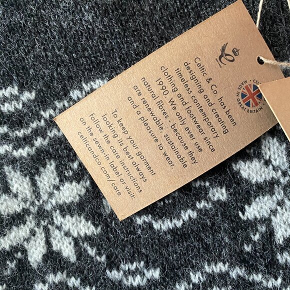 NWT Celtic & Co. Fair Isle Stripe Funnel Neck Sweater Charcoal - Picture 6 of 16